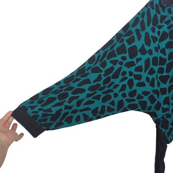 Diane Von Furstenberg Teal Black Animal Print Blouse V-Neck‎ Tie Waist L - Picture 5 of 15